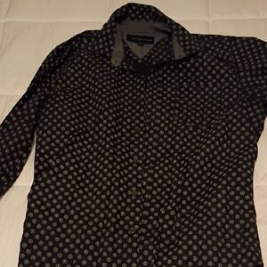 Signature Studio Black Button-Up Shirt with White Dot Pattern